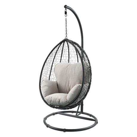 Beige Fabric Black Wicker Patio Swing Chair With Cushion - Omega Lifestyles