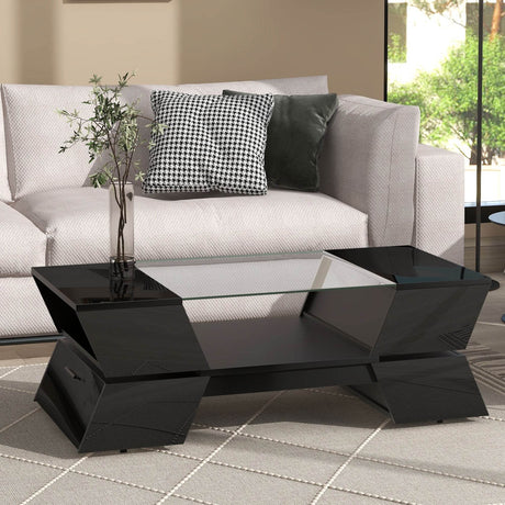 Modernist 2-Tier Black Tempered Glass Coffee Table - Sleep Galleria