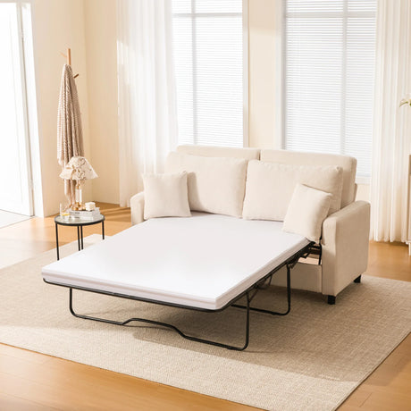 Modern Beige Sleeper Sofa Bed With Memory Foam Mattress - Omega Lifestyles