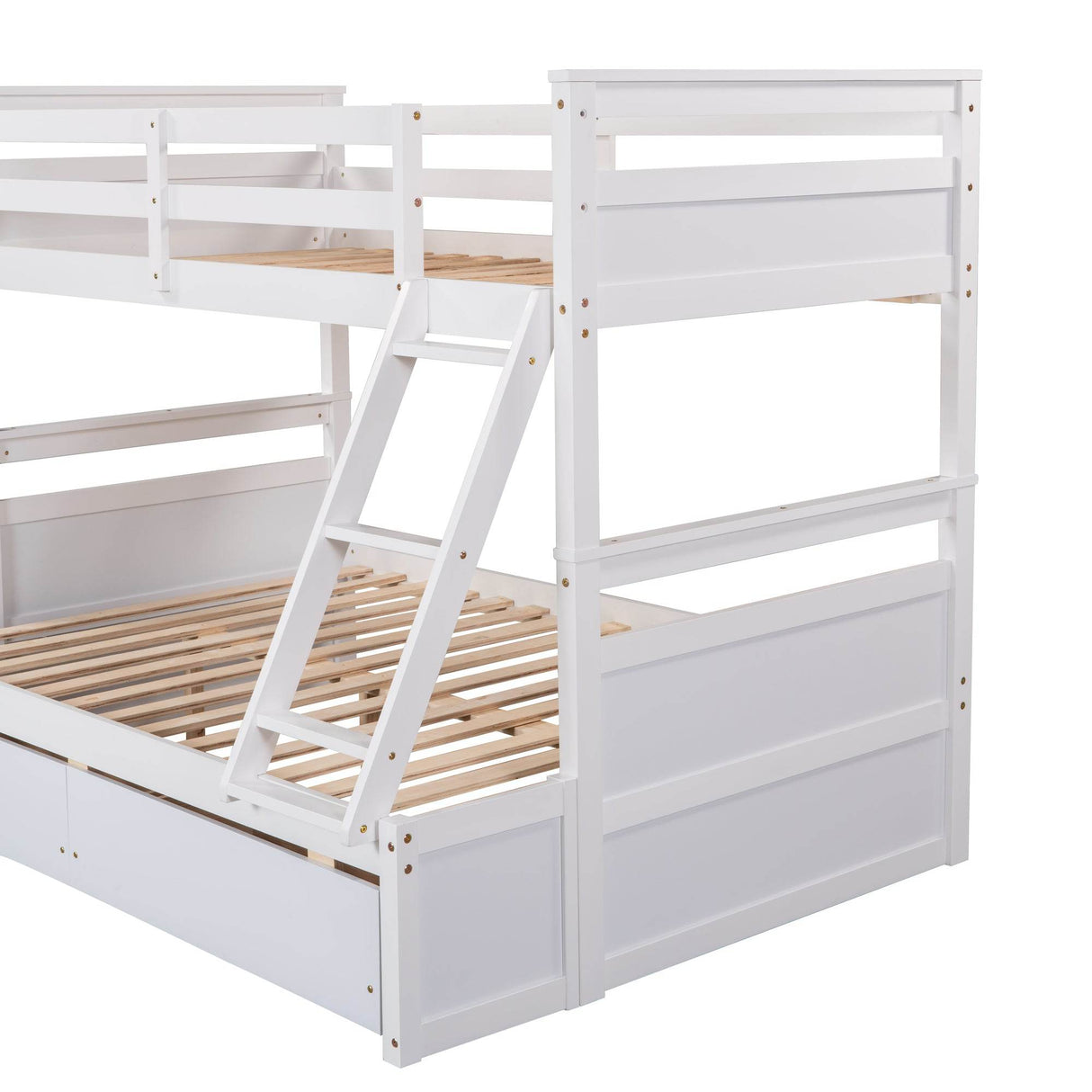Twin Over Full Solid Wood White Bunk Bed With Storage - Omega Lifestyles