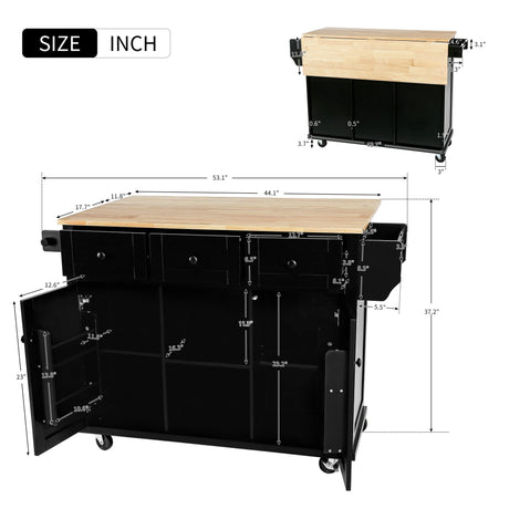 Kitchen Cart With Rubber Wood Drop-Leaf Countertop Storage - Omega Lifestyles