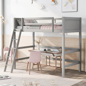 Solid Wood Twin Loft Bed With Ladder Gray - Omega Lifestyles
