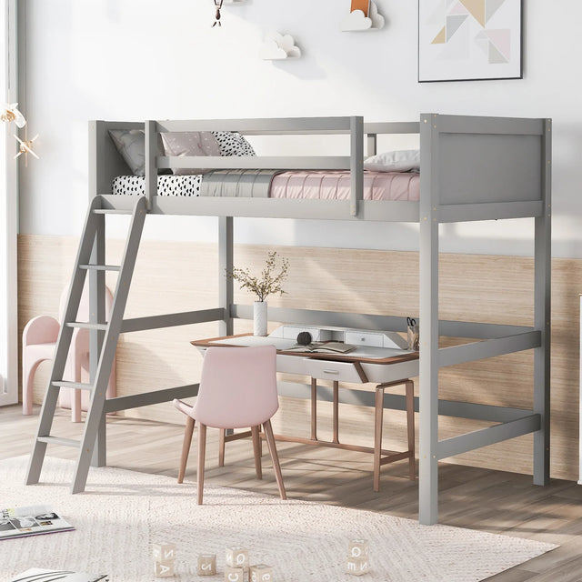 Solid Wood Twin Loft Bed With Ladder Gray - Omega Lifestyles