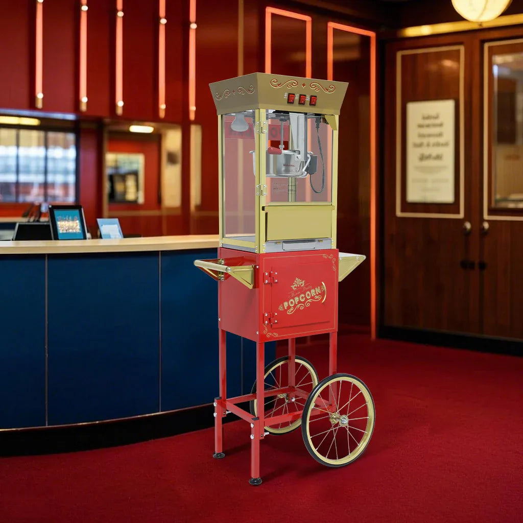 Vintage 12oz Stainless Steel Movie Theater Popcorn Machine Cart - Omega Lifestyles