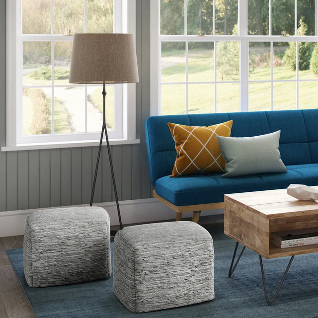 Cream Genuine Buffalo Leather Square Pouf Accent Ottoman - Omega Lifestyles