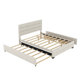 Queen Upholstered Platform Bed With Twin Trundle And Storage Drawers - Omega Lifestyles