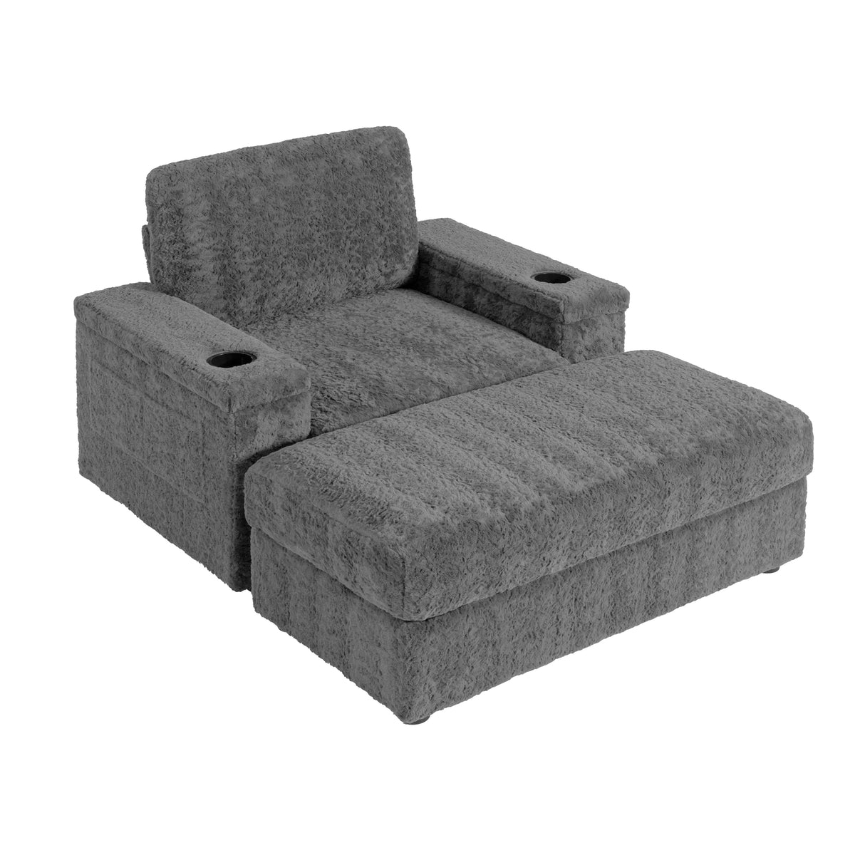 Faux Rabbit Fur Oversized Chaise Lounge With Ottoman Storage