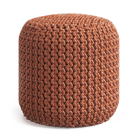 Round Knitted Orange Outdoor Indoor Fabric Pouf Stool - Omega Lifestyles