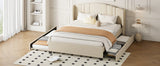 Queen Upholstered Platform Bed With Wingback Headboard Trundle - Omega Lifestyles