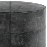 Round Distressed Buffalo Leather Pouf Ottoman - Omega Lifestyles