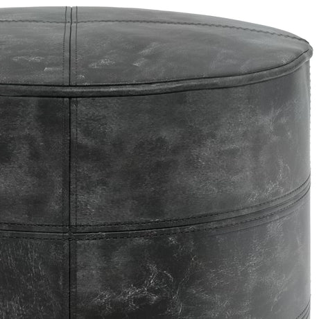 Round Distressed Buffalo Leather Pouf Ottoman - Omega Lifestyles