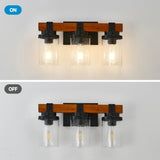 3-Light Matte Black Wooden Glass Shade Wall Lamp - Omega Lifestyles