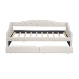 Twin XL Linen Upholstered Daybed With LED Lighting And Drawers - Omega Lifestyles