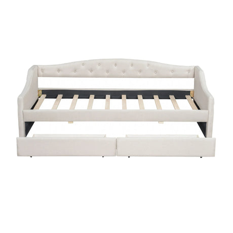 Twin XL Linen Upholstered Daybed With LED Lighting And Drawers - Omega Lifestyles