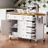 Classic Vintage Embossed White Kitchen Island On Wheels - Omega Lifestyles