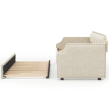 Twin Upholstered Daybed With Trundle Linen Frame - Omega Lifestyles