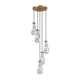 5-Light Brass Raindrop Glass Adjustable Pendant Chandelier - Omega Lifestyles