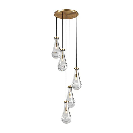 5-Light Brass Raindrop Glass Adjustable Pendant Chandelier - Omega Lifestyles