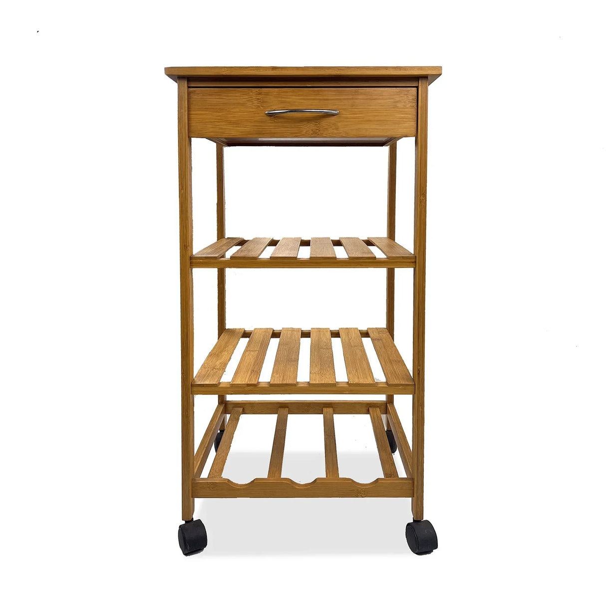 Contemporary Bamboo Trolley With 3-Tier Shelves And Drawer - Omega Lifestyles