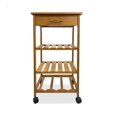 Contemporary Bamboo Trolley With 3-Tier Shelves And Drawer - Omega Lifestyles