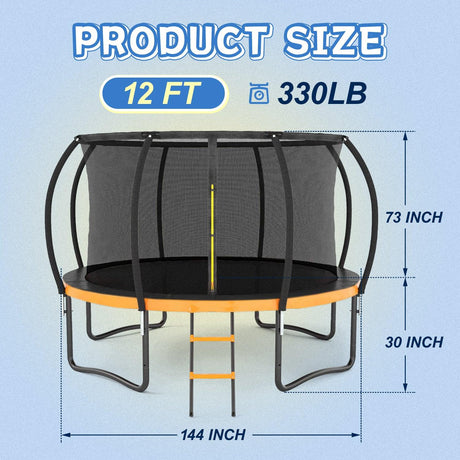 12-Foot Outdoor Metal Frame Kids Safety Trampoline - Omega Lifestyles