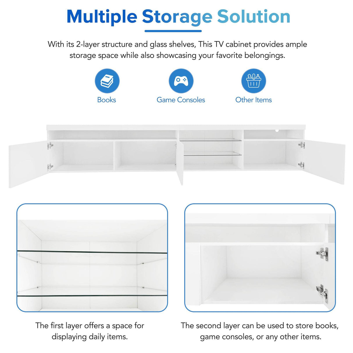 White Modern LED Light Particle Board TV Stand - Sleep Galleria
