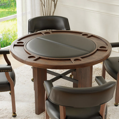 5-Piece Walnut Wood Dining Table and Game Set - Omega Lifestyles