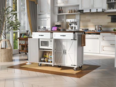 Farmhouse Style Rolling Kitchen Island With Power Outlet - Omega Lifestyles