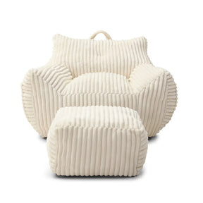 Giant Corduroy Bean Bag Chair With Armrests Footstool - Omega Lifestyles