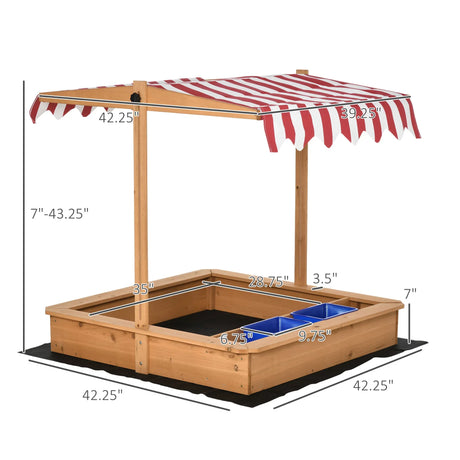 Kids Wooden Outdoor Sandbox With Adjustable Canopy Seat - Omega Lifestyles