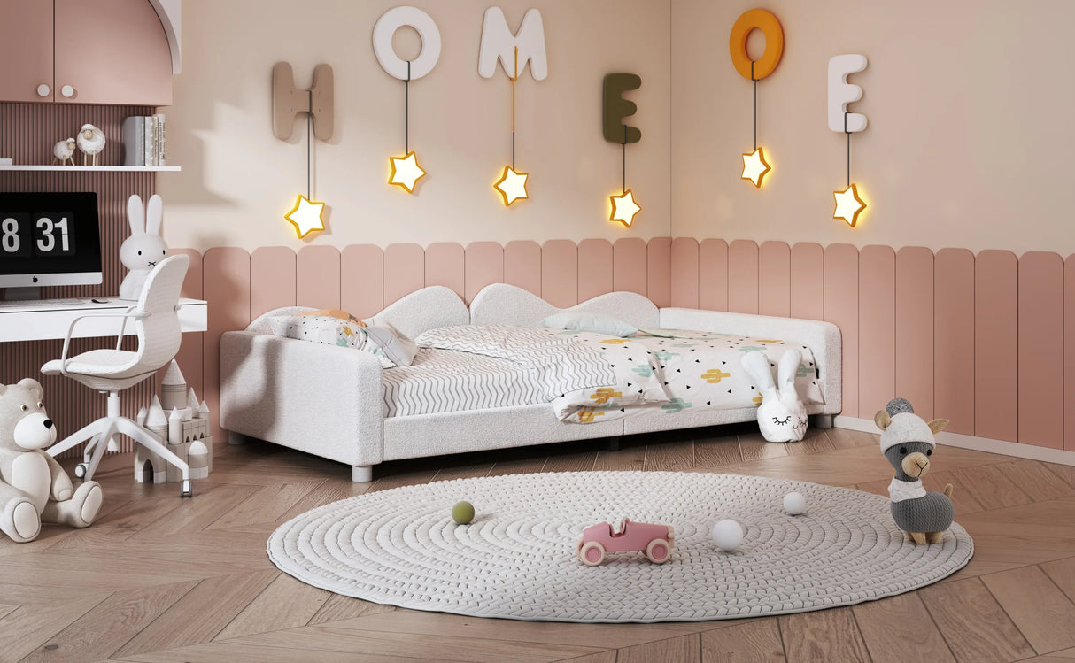 Twin Upholstered Sherpa Fabric Daybed With Cloud Backrest - Omega Lifestyles