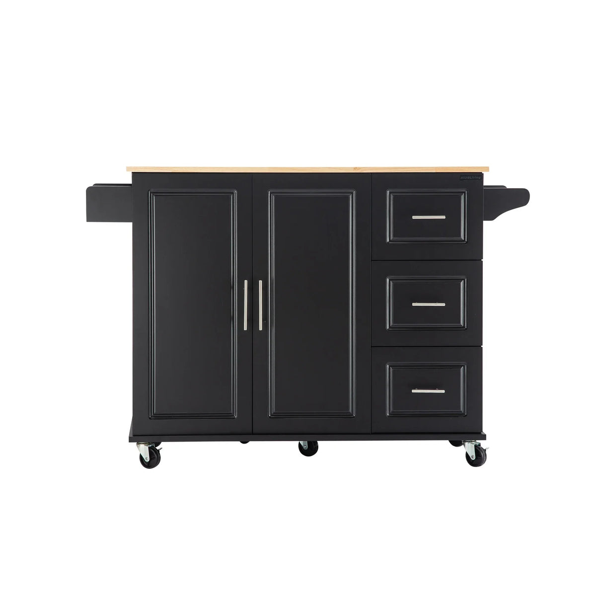 Rolling Kitchen Island Cart With Rubber Wood Tabletop - Omega Lifestyles
