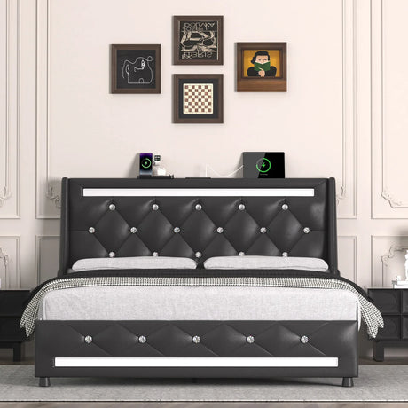Full Black Faux Leather Memory Foam Full Bed Frame - Omega Lifestyles