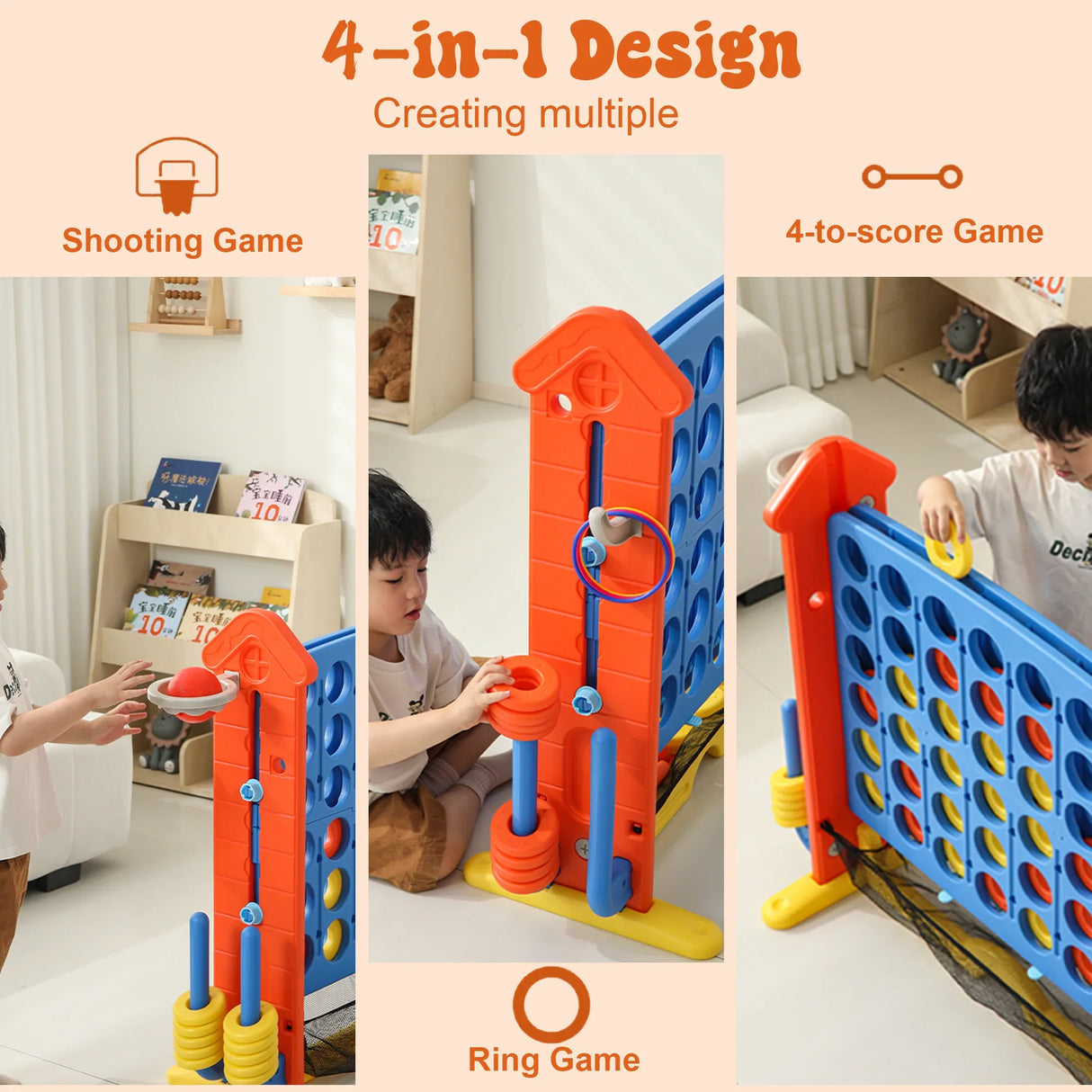 4-in-1 Adjustable Height Indoor Outdoor Giant Game Set - Omega Lifestyles