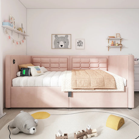 Twin Pink Velvet Upholstered Hydraulic Storage Bed Frame - Omega Lifestyles