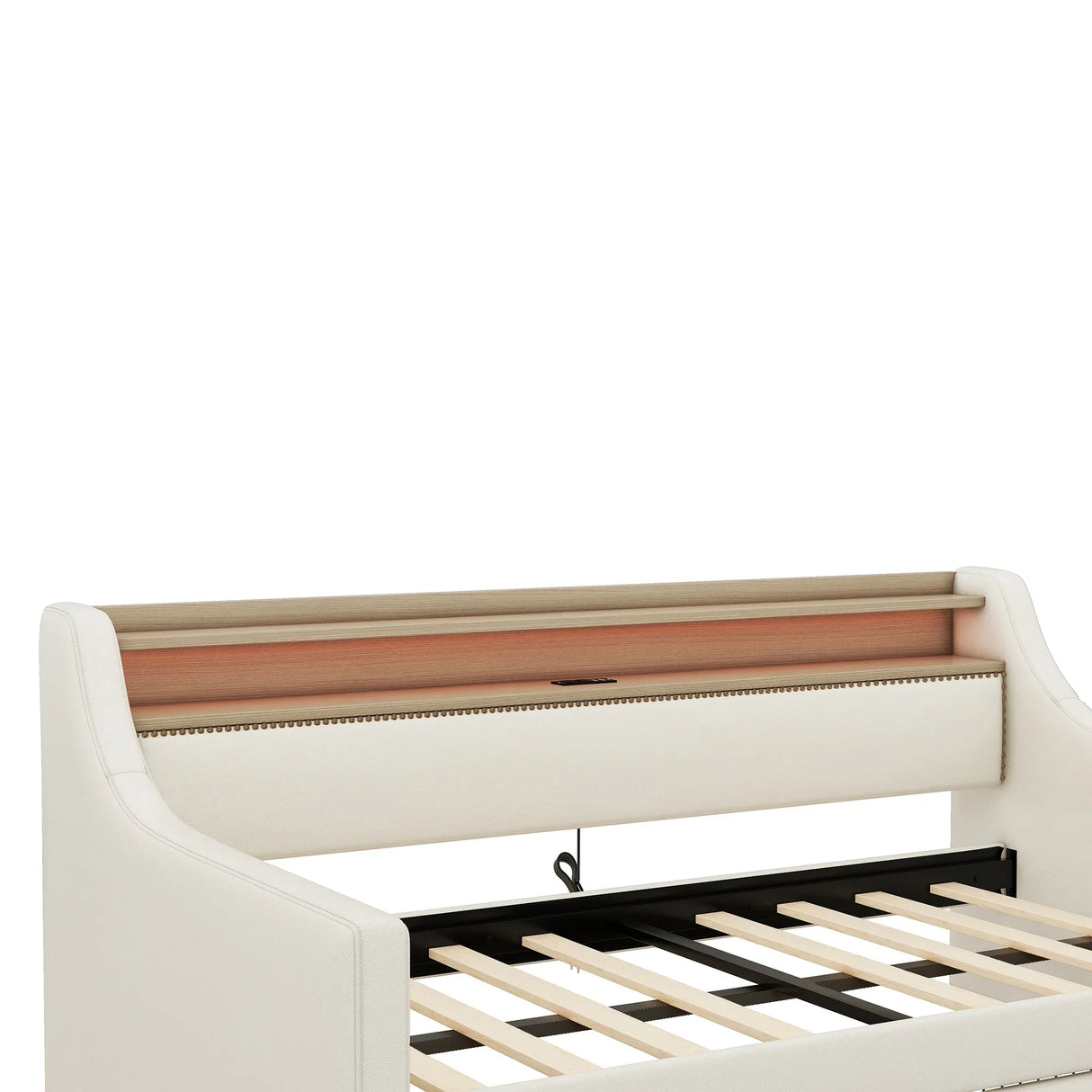 Twin PU Leather Daybed With Storage Drawers Charging Station - Omega Lifestyles