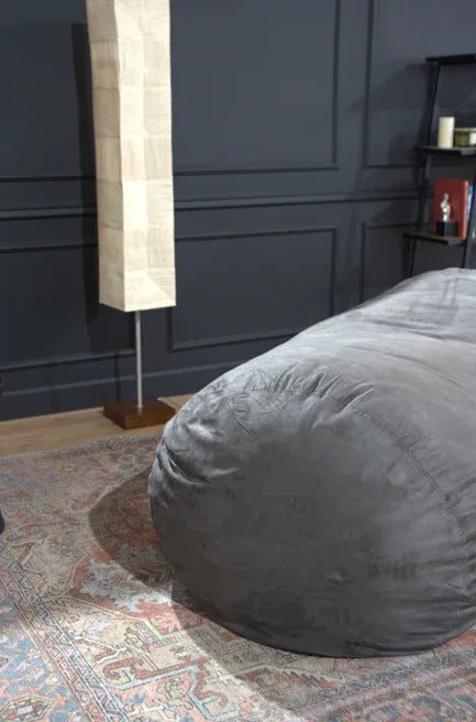 Microfiber Foam Filled Cylindrical Charcoal Bean Bag Chair - Omega Lifestyles