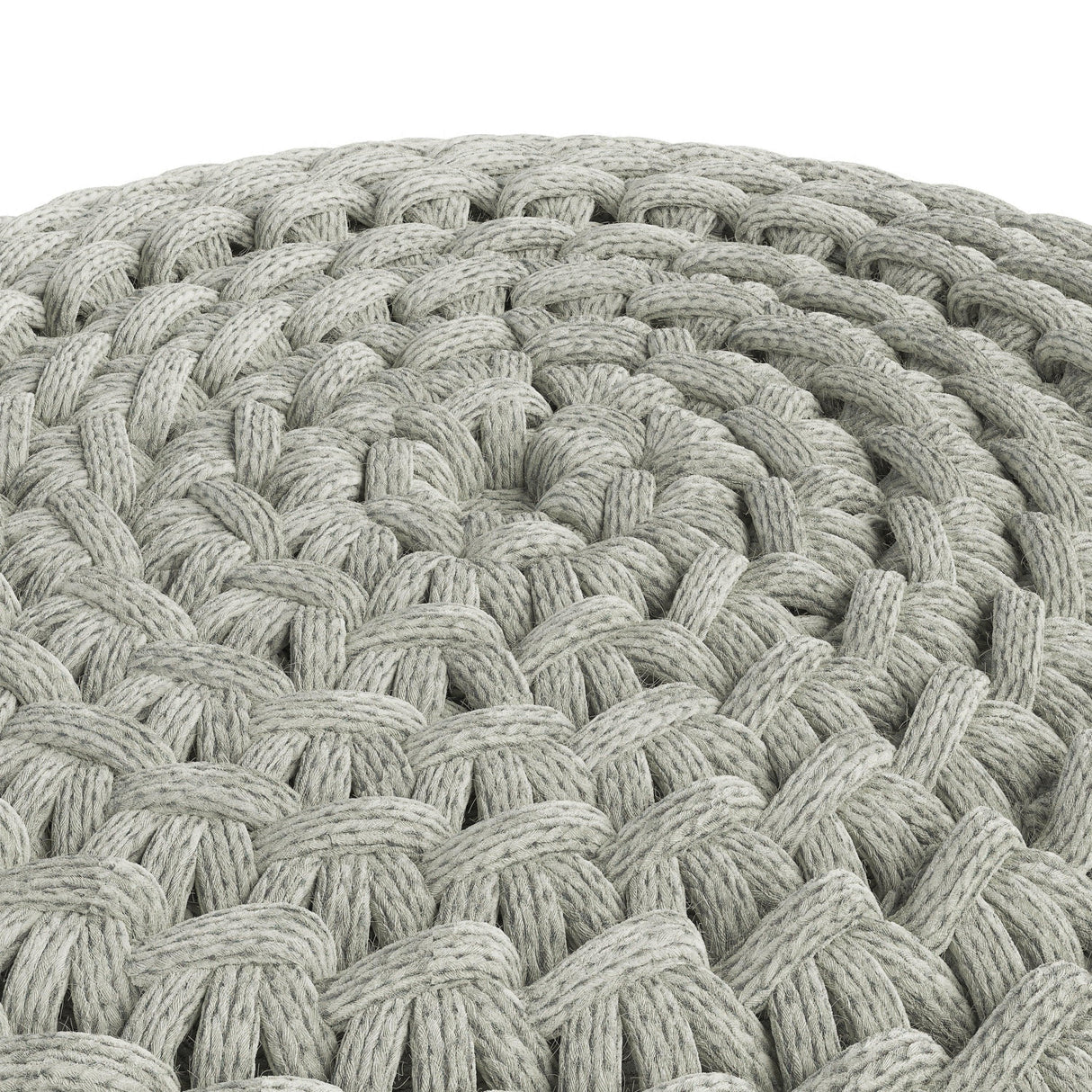 Round Knitted Silver Indoor Outdoor Fabric Pouf Seat - Omega Lifestyles