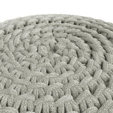 Round Knitted Silver Indoor Outdoor Fabric Pouf Seat - Omega Lifestyles