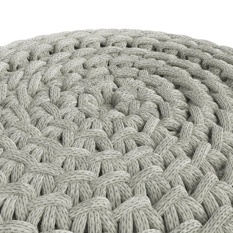 Round Knitted Silver Indoor Outdoor Fabric Pouf Seat - Omega Lifestyles