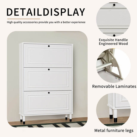Ancient White MDF Narrow Entryway Shoe Storage Cabinet - Omega Lifestyles