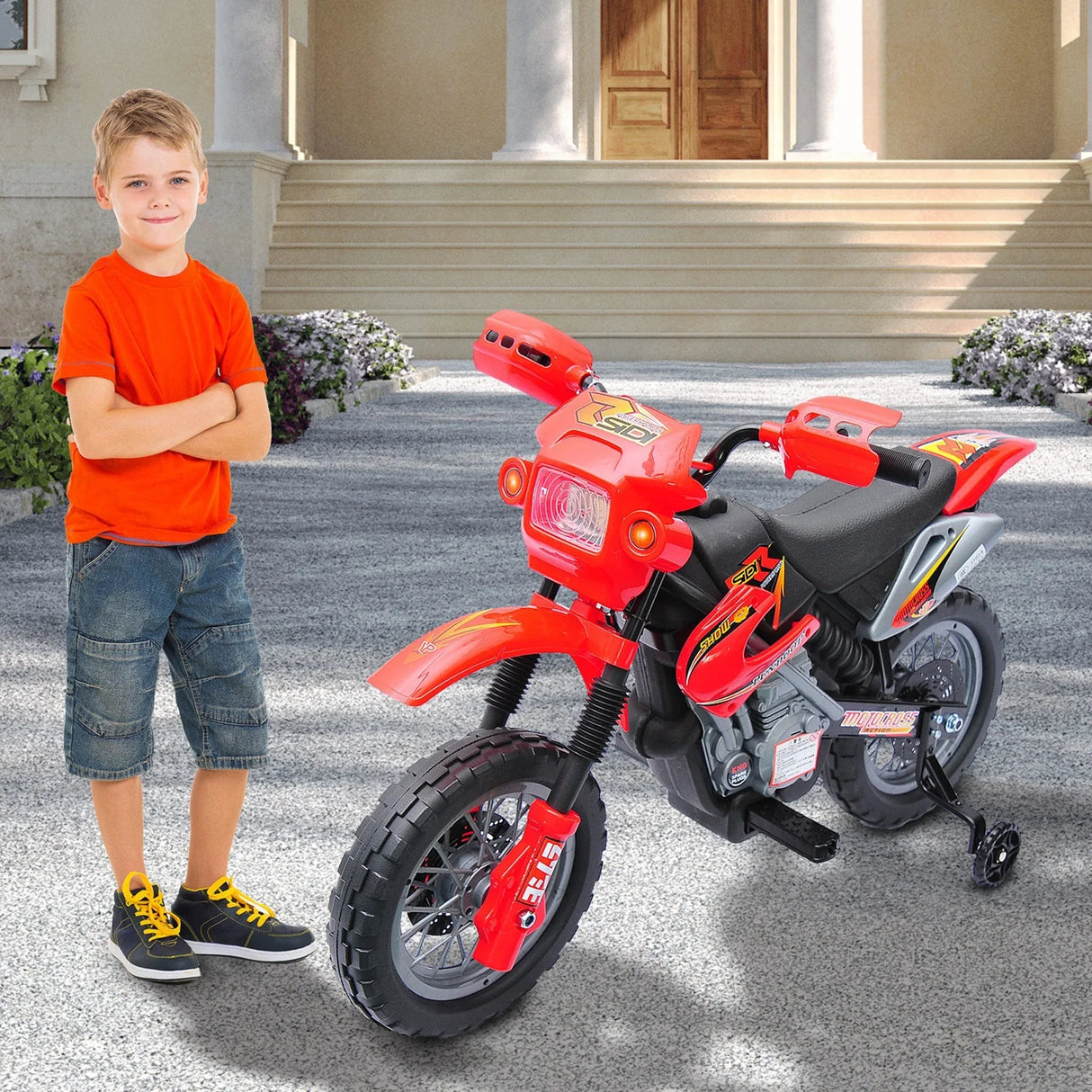 6V Electric Ride-On Kids Motorcycle With Training Wheels - Omega Lifestyles