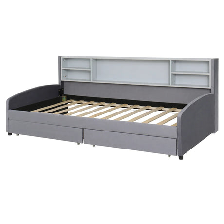 Twin Velvet Upholstered Platform Bed With Storage Drawers - Omega Lifestyles
