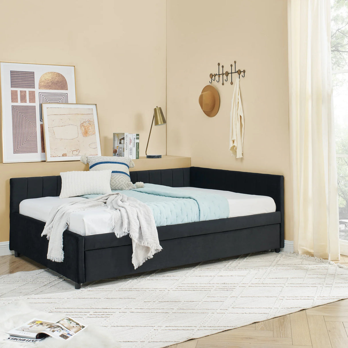 Full Size Velvet Upholstered Daybed With Trundle - Omega Lifestyles