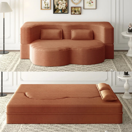 Full Size Plush Corduroy Folding Sofa Bed With Pillows - Omega Lifestyles