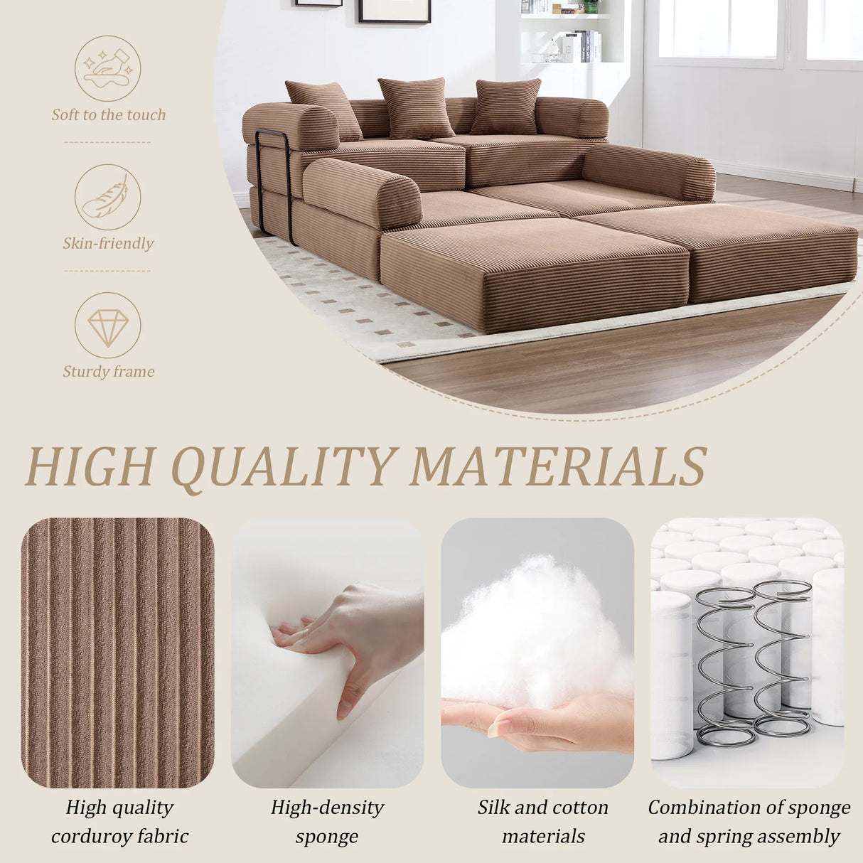 Convertible Folding Corduroy Memory Foam Sofa Bed - Omega Lifestyles