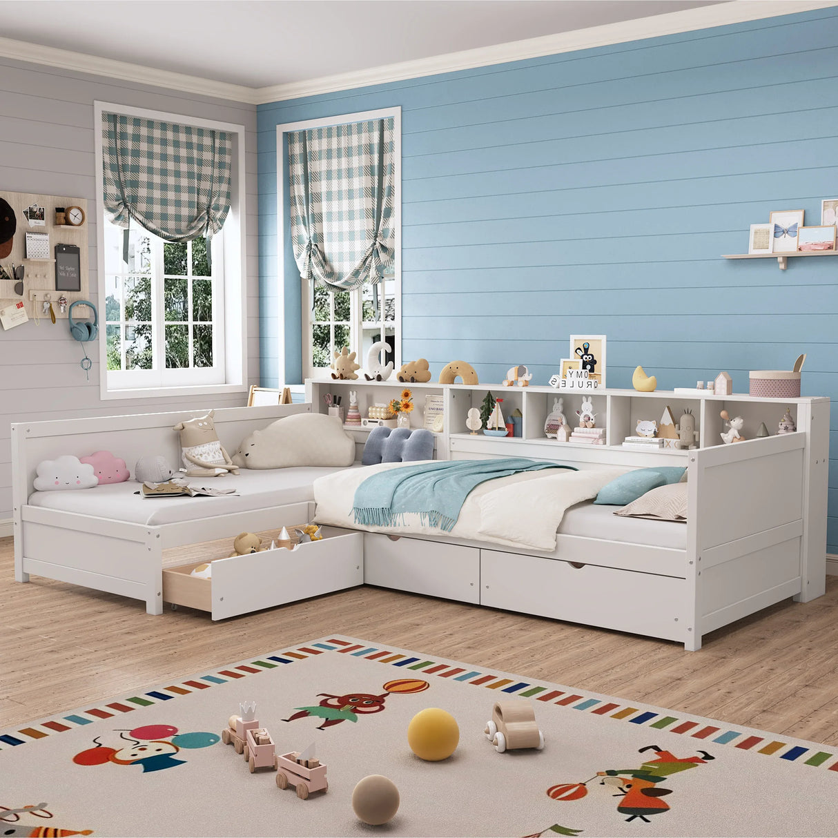 Twin Wood L-Shape Daybed With Storage Drawers - Omega Lifestyles