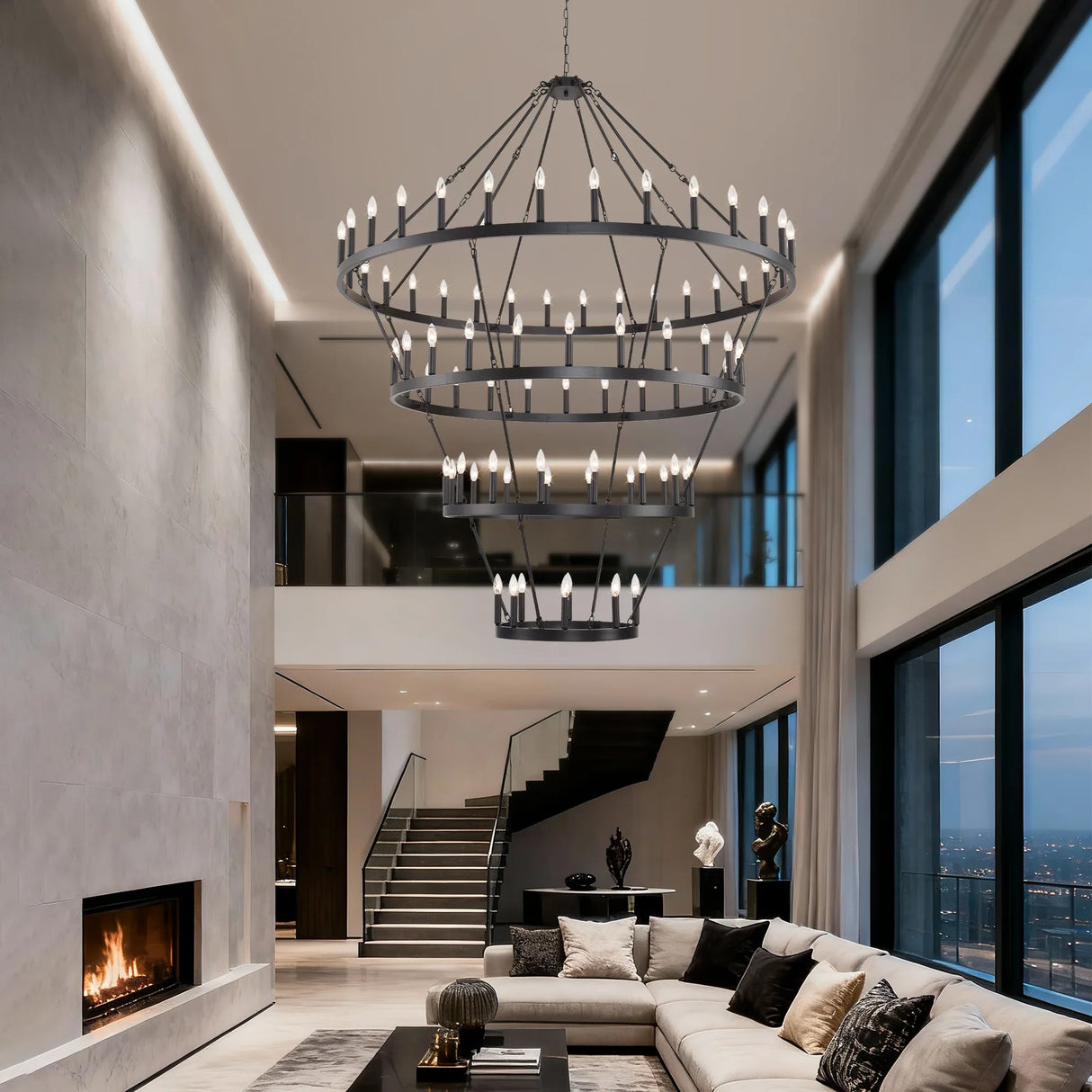 Farmhouse 70-Inch 60-Light Wagon Wheel Chandelier - Omega Lifestyles