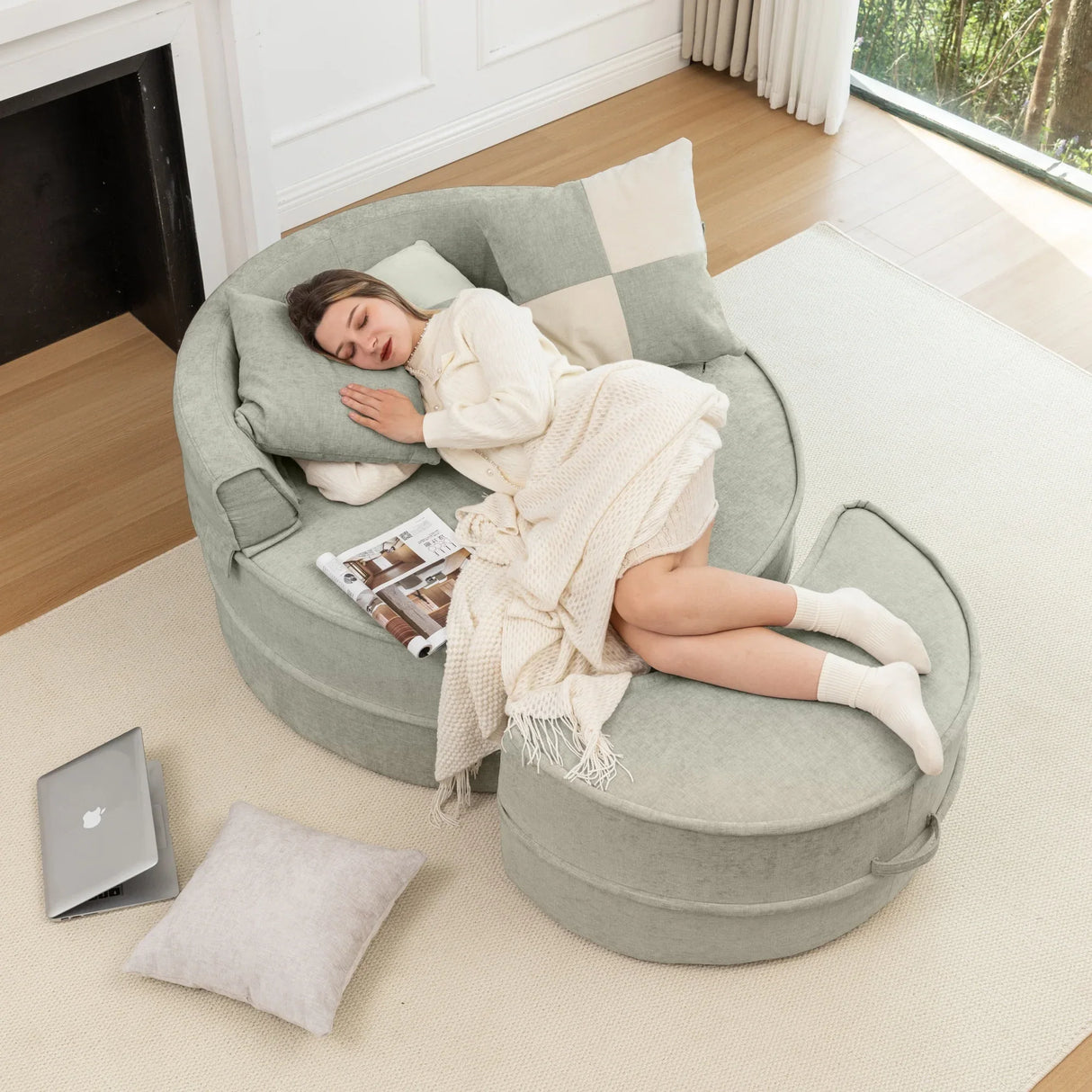 Modern Chenille Upholstered Barrel Accent Chair With Ottoman - Omega Lifestyles