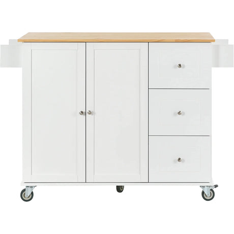 Rolling Mobile Kitchen Island With Solid Wood Top And Storage Cabinet - Omega Lifestyles